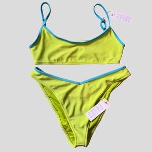 SOLD NWT Frankies Bikini Y2K Green & Blue Neon Terrycloth Bikini
